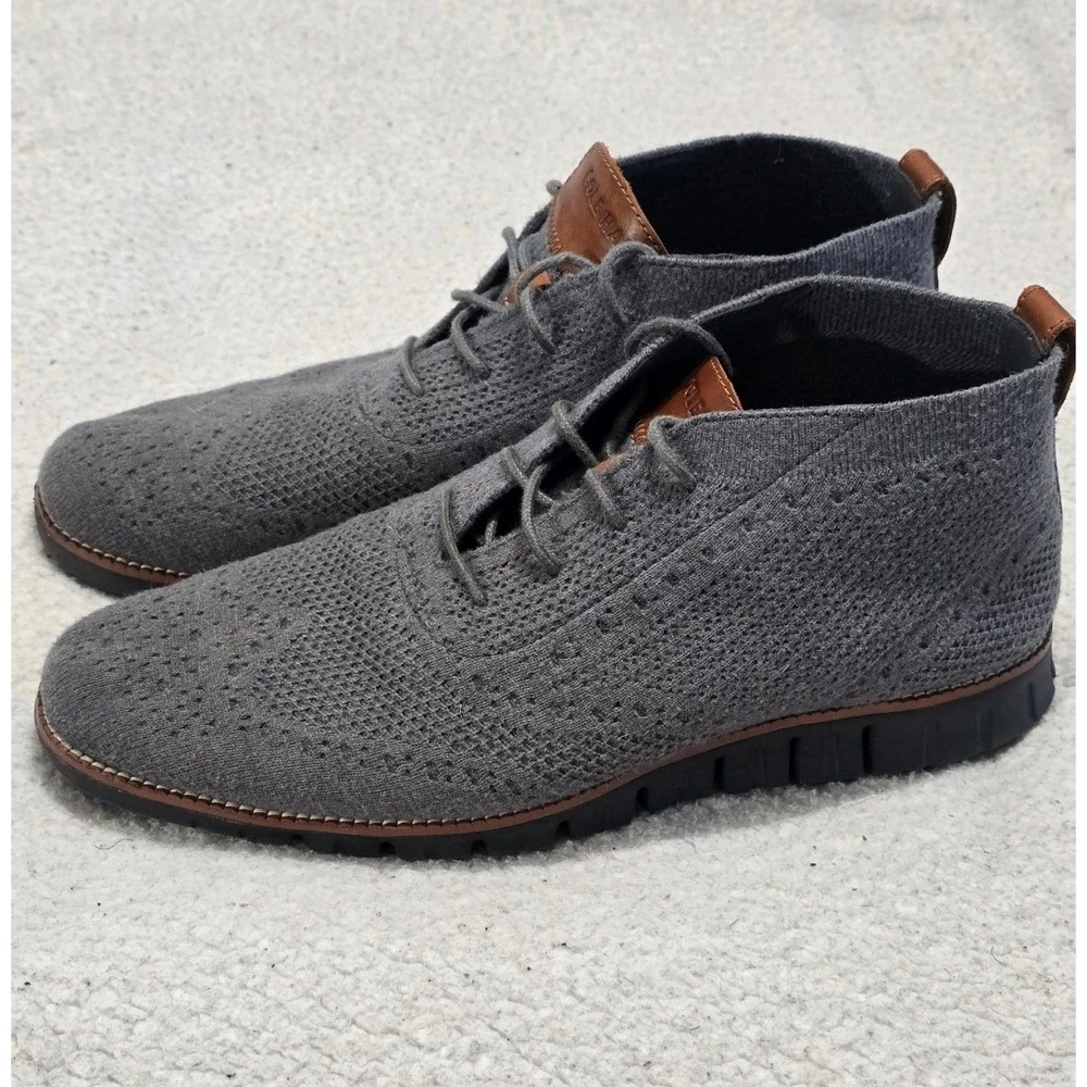 Cole Haan Zerogrand Stitchlite Chukka Boots Grey Knit Wingtip Mens 11.5 M C29426